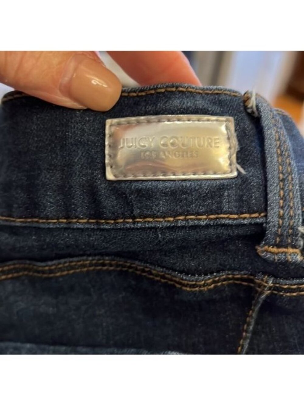 Juicy Couture skinny jeans Y2K Dark wash distressed glittery patches Size 6 - Picture 11 of 16